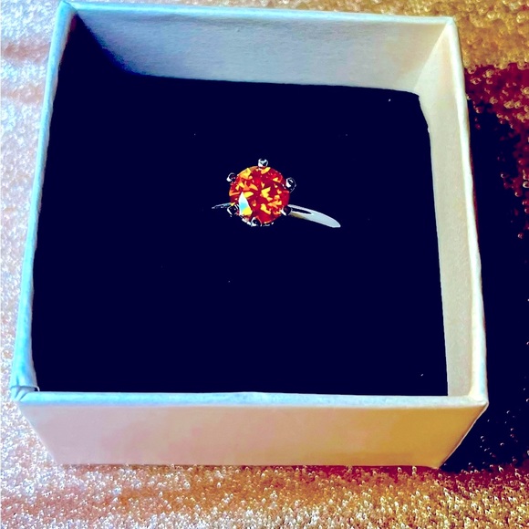 Silver Orange Moissanite Stone Ring - Picture 4 of 5